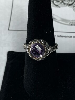 EFFY Sterling Silver Ring with Faceted Amethyst Gemstone Size 7.75
